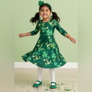 BesserBay Girl's St. Patrick's Day Shamrock Unicorn Twirl Dress Sz 110 4/6 NWOT